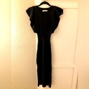 Zara Black Flounce Sleeve Bodycon Midi Dress